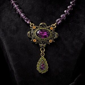Elegant Purple Gem and Olive Accent Pendant Necklace  Jewelry Heidi Daus